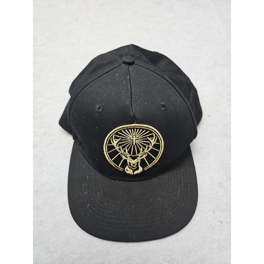 EUC Jagermeister Black Adjustable Baseball Hat Gold Logo Sharp Flat Bill Snapbac